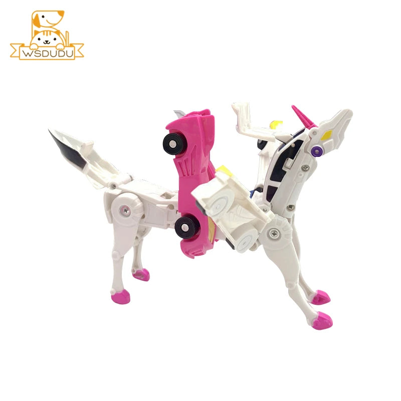 2 in 1 Car Transform Unicorn Figurines Magnetic Vehicle Cartoon Horse Action Figures Toy Fun Transformation Model Children Gifts