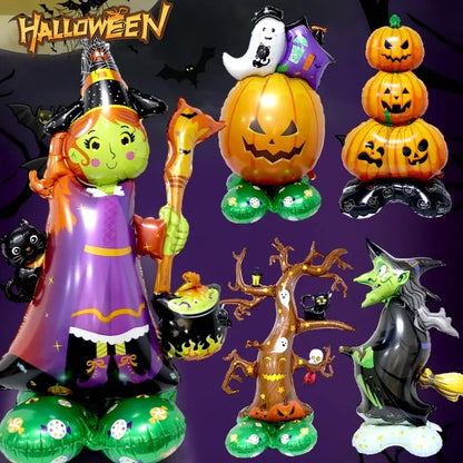 2024 Halloween Pumpkin Witch Ghost Tree Balloons Large Standing Film Balloon Globos for Halloween Party Decor Supplies Kids Toys