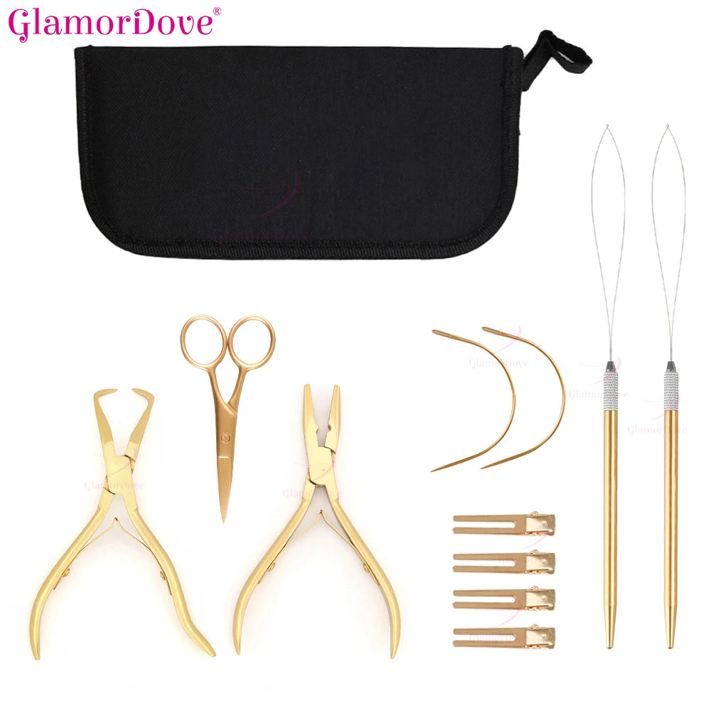 Hair Extension Plier Set Micro Ring Applicator Opener Plier Hair Loop Tool Metal Hair clip Scissor for Weft Extensions