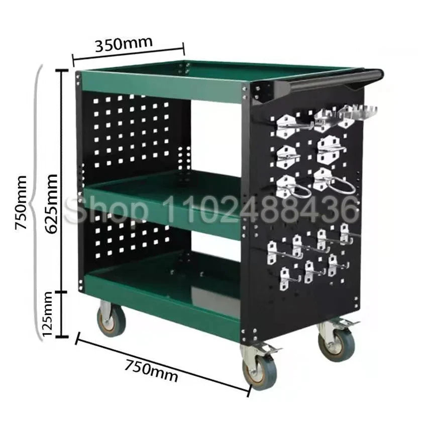 Tool Trolley Toolbox Tool Cart With Mute Wheels Workshop Holder Cabinet Garage Workbench Adjustable Shelf Free Hooks 3 Layer