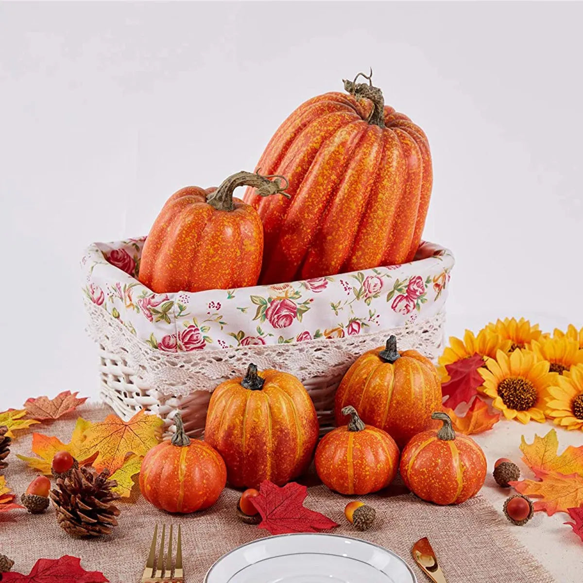 7/8Pcs Autumn Harvest Artificial Pumpkins Large Fake Simulation Pumpkin Thanksgiving Realistic Fall Autumn Decorations for Home