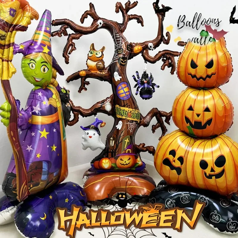 2024 Halloween Pumpkin Witch Ghost Tree Balloons Large Standing Film Balloon Globos for Halloween Party Decor Supplies Kids Toys