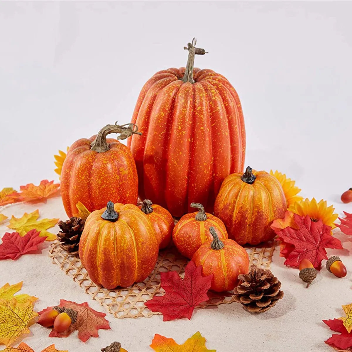 7/8Pcs Autumn Harvest Artificial Pumpkins Large Fake Simulation Pumpkin Thanksgiving Realistic Fall Autumn Decorations for Home