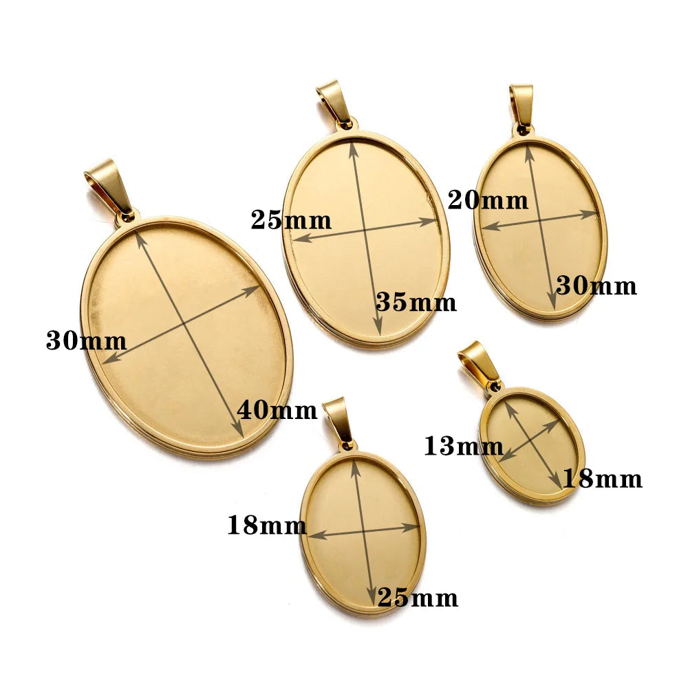 5Pcs/Lot Stainless Steel Pendant Blank Setting Oval Cabochon Base Cameo Charm Pendant for DIY Pendants Jewelry Making Supplies