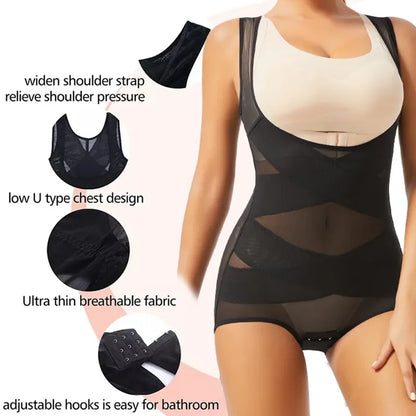 Women Bodysuit Briefs Full Body Shaper Underwear Seamless Sexy Tummy Control Shapewear Mesh Slimming Flat Belly Underbust Corset