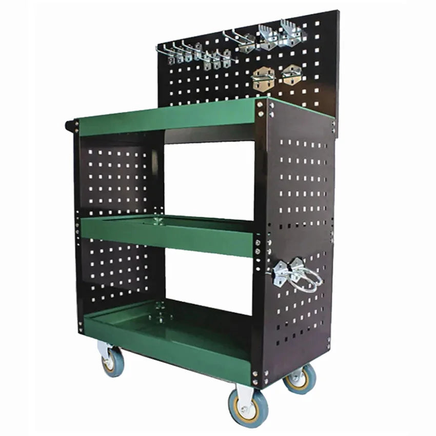 Tool Trolley Toolbox Tool Cart With Mute Wheels Workshop Holder Cabinet Garage Workbench Adjustable Shelf Free Hooks 3 Layer